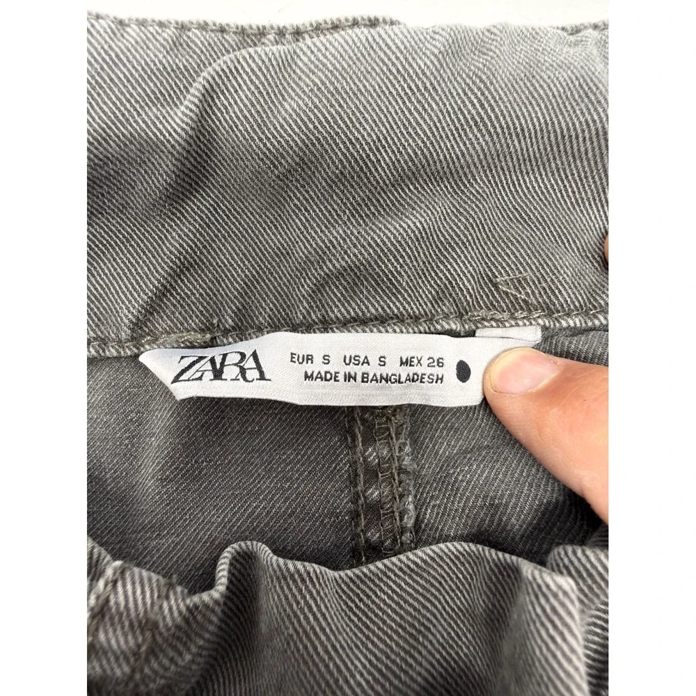 Zara Belted Utility Trousers‎ S Gray Lyocell Linen Blend Cargo Paperbag Pants